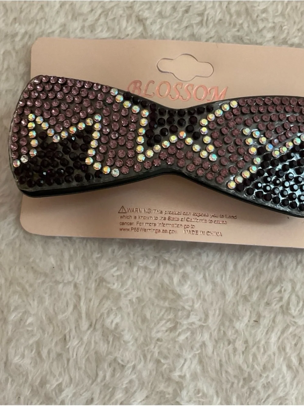 Crystal Bow Barrette Hair Clip - Pink and Black